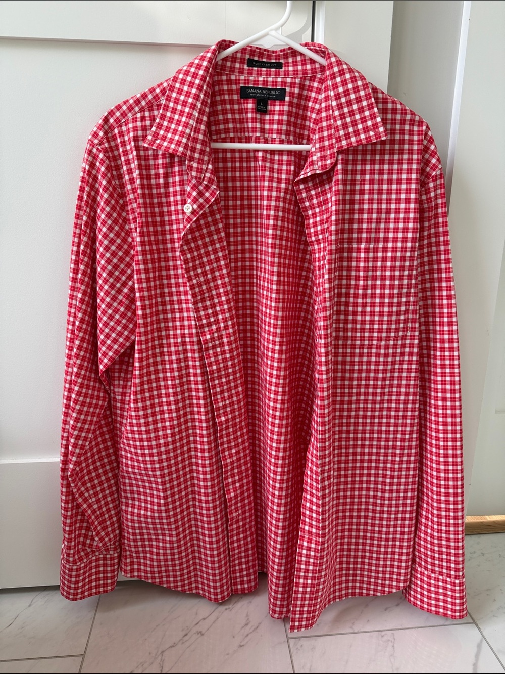 Banana Republic Red and White Gingham Button-Down Shirt